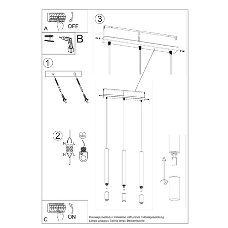 Lampa Sufitowa Oprawa Natynkowa SPOT TUBA 3x G9 Wisząca Zwis Tubularna Biała Nowoczesna Wezyr Sollux