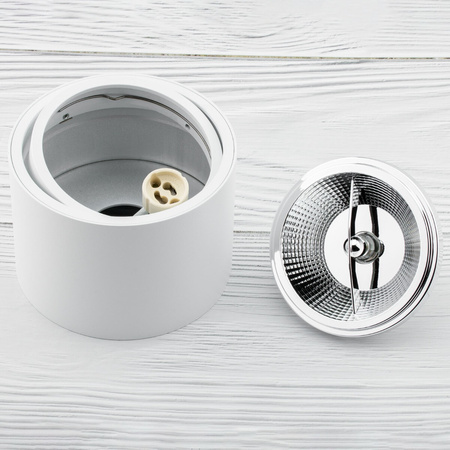 Zestaw Oprawa Natynkowa HALOGENOWA Metalowa Biała SPOT TUBA 10cm + Żarówka LED GU10 ES111 15W COB 4000K
