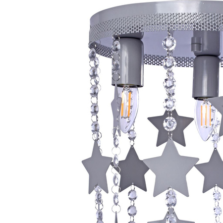 Lampa dziecięca sufitowa szara Żyrandol dla dzieci Gwiazdki STAR 3x E27 Metal i kryształki Milagro