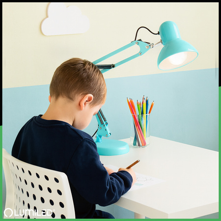 Lampka Biurkowa Kreślarska Stołowa E27 TOBI Miętowa Lumiled + uchwyt na blat