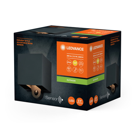 Lampa Ogrodowa Zewnętrzna Kinkiet Elewacyjny LED 2.5W 180lm 3000K IP54 Szary z Czujnikiem Ruchu i Zmierzchu Endura Ledvance