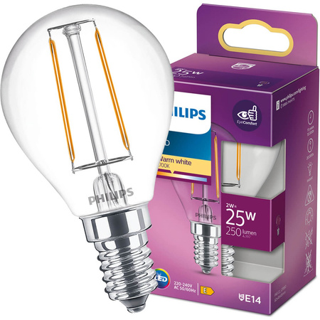 Żarówka LED E14 P45 2W = 25W 250lm 2700K Ciepła Filament PHILIPS