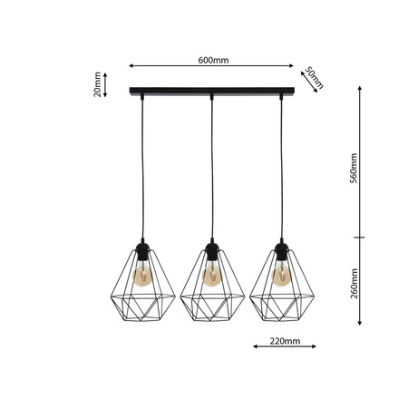 Lampa wisząca BASKET 3xE27 Geometryczny Kształt Loft Czarna Koszyk Diament MLP7215 Metal