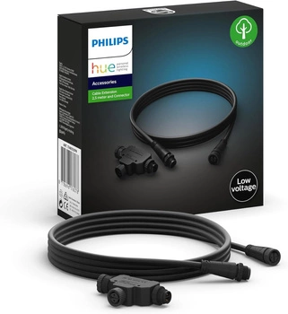 Kabel Przedłużający 2.5m Zewnętrzny ze Złączką typ T IP67 Czarny Outdoor LowVolt Accessory Philips HUE