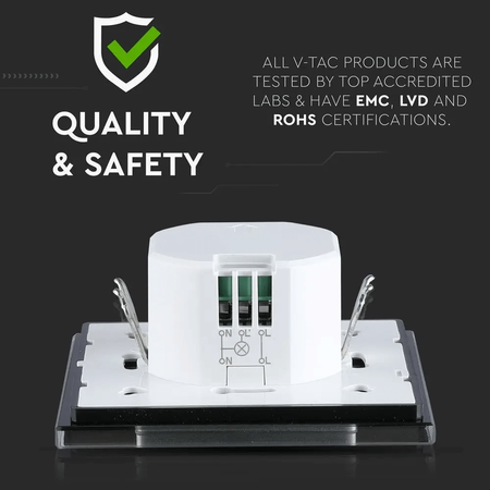 Czujnik Ruchu Mikrofalowy 180° IP20 CZARNY Dopuszkowy Ścienny Nastawny V-TAC