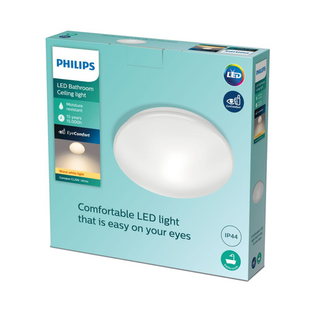 Lampa Sufitowa Plafon Łazienkowy LED 17W 1500lm 2700K IP44 Biała Canopus Bathroom Philips