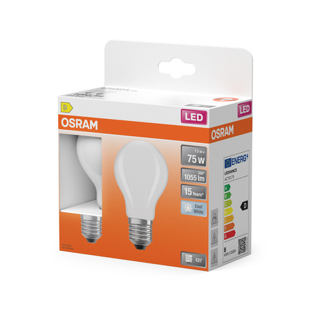 2x Żarówka LED A60 E27 7.5W = 75W 1055lm 4000K Neutralna 300° Retrofit Filament CLASSIC Osram