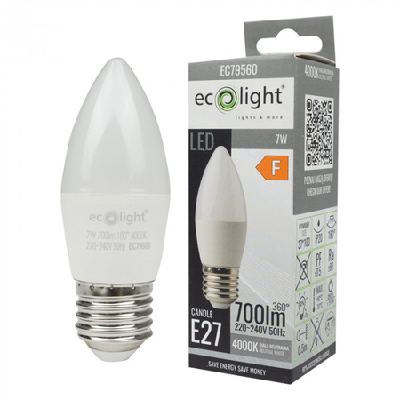 Żarówka LED Świeczka B37 E27 7W 630lm 4000K Neutralna Ecolight