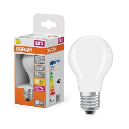 Żarówka LED E27 A60 1.8W = 25W 250lm 2700K Ciepła 320° Ściemnialna SUPERSTAR Osram