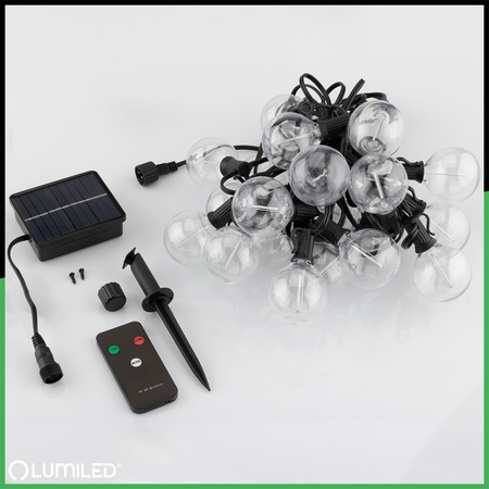 Girlanda Solarna Ogrodowa 20x LED Ozdobne Żarówki G50 10.6m 3000K RGB + Pilot EREMI LUMILED