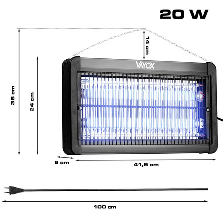 Lampa Owadobójcza Pułapka Elektryczna 100m2 20W na Muchy Komary Owady VAYOX