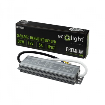 Zasilacz do Taśm LED Hermetyczny 60W 12V 5A IP67 PREMIUM Ecolight