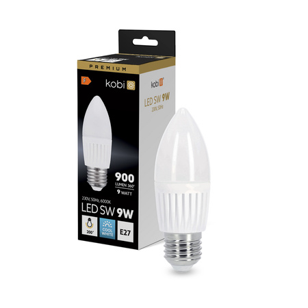 Żarówka LED E27 Świeczka 9W 900lm 6000K Zimna 200° Premium Kobi