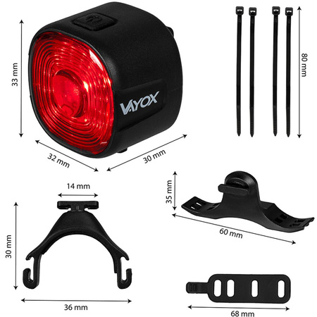 Lampka Latarka Rowerowa Tylna Czerwona USB-C 6 Trybów IP66 MOCNA VAYOX
