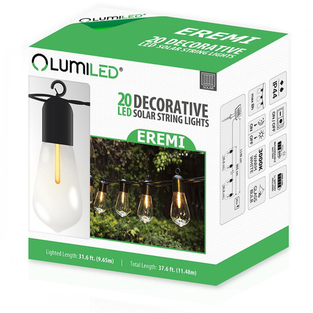 Girlanda Solarna Ogrodowa 20x LED Ozdobne Żarówki EDISON ST58 11,48m Ciepła 3000K EREMI LUMILED