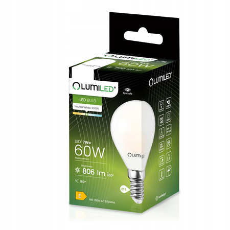 Żarówka LED E14 Kulka P45 7W = 60W 806lm 4000K Neutralna 360° FILAMENT LUMILED