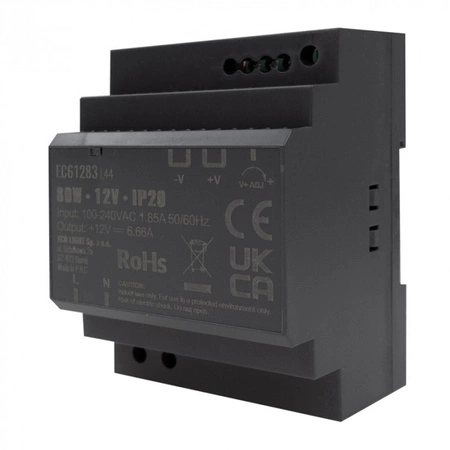 Zasilacz na Szynę DIN do Taśm LED 80W 12V 6.66A IP20 PREMIUM Ecolight