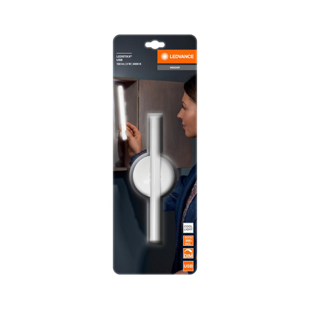 Lampka Podszafkowa Przenośna Meblowa LED USB 2W 150lm 4000K Neutralna Ściemnialna Ściana Srebrny LEDstixx USB Ledvance