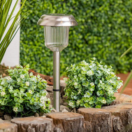 Lampa Solarna Ogrodowa LED Wbijana Zewnętrzna 6000K Zimna Chrom 41cm