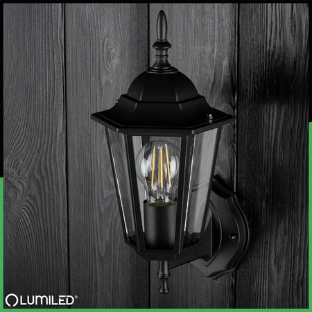 Kinkiet Ogrodowy Elewacyjny Zewnętrzny E27 LATARNIA do GÓRY Czarna BELLIS LUMILED