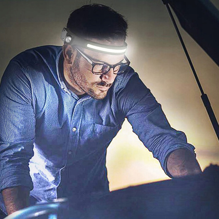 Latarka Czołowa LED Akumulatorowa COB+XPE 350lm IPX4 z Czujnikiem Ruchu 5 Trybów VAYOX