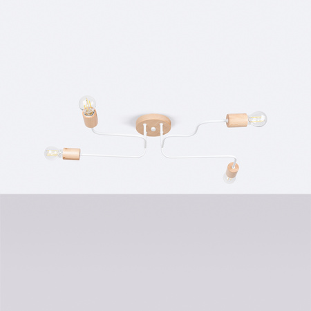 Lampa Sufitowa Żyrandol 4x E27 Naturalne Drewno Biała Timbo Peach Puff SL.1665 Sollux