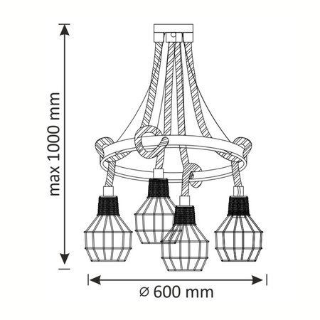 Lampa Wisząca Sufitowa ROPE ALEGRA 4x E27 Żyrandol Loft Stal + Sznur Czarna GOLDLUX (Polux)
