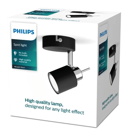 Lampa Kinkiet Ścienny Reflektor GU10 Czarna Meranti Philips