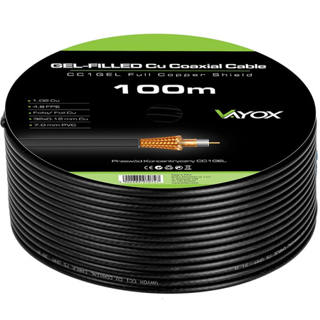 Przewód Kabel Antenowy Koncentryczny Miedź Żel CU Ziemny 4K Full HD Czarny 100M VAYOX
