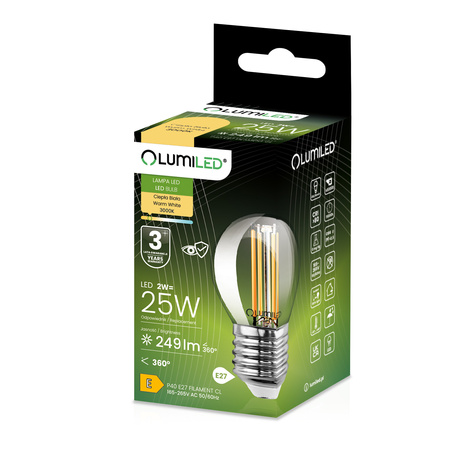 6x Żarówka LED E27 Kulka P45 2W = 25W 249lm 3000K Ciepła 360° FILAMENT LUMILED