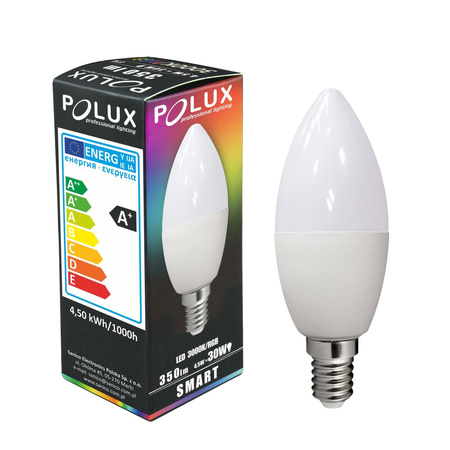 Żarówka LED E14 C37 4,5W 350lm 3000K Ciepła RGB 180° GOLDLUX (Polux)