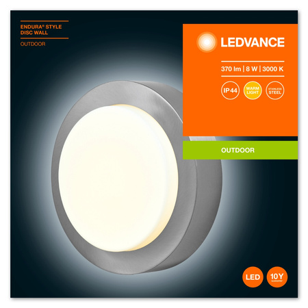 Lampa Ogrodowa Zewnętrzna Kinkiet Elewacyjny LED 8W 370lm 3000K IP44 Srebrny Endura Ledvance
