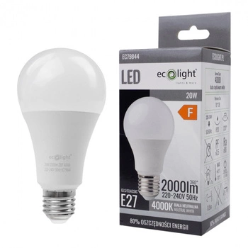 Żarówka LED A60 E27 20W 1800lm 4000K Neutralna Ecolight