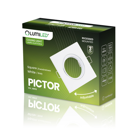 Oprawa HALOGENOWA Podtynkowa Ruchoma Kwadrat PICTOR Biała Blacha MR16 GU10