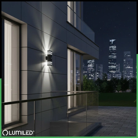 Lampa Ogrodowa Kinkiet Elewacyjny góra dół 2xGU10 Czarny Czujnik Ruchu IP54 PROTEA LUMILED