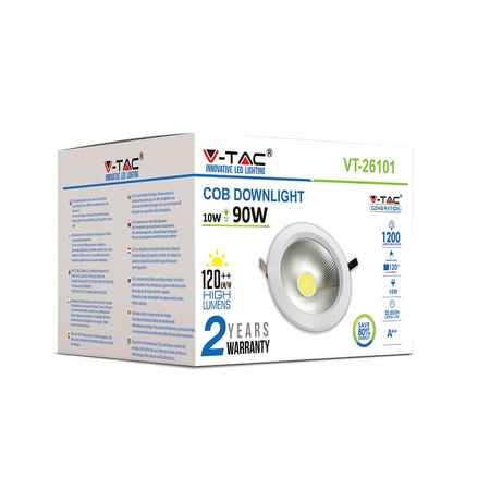 Oprawa LED Podtynkowa Spot 10W 6000K Stała COB VT-26101 V-TAC