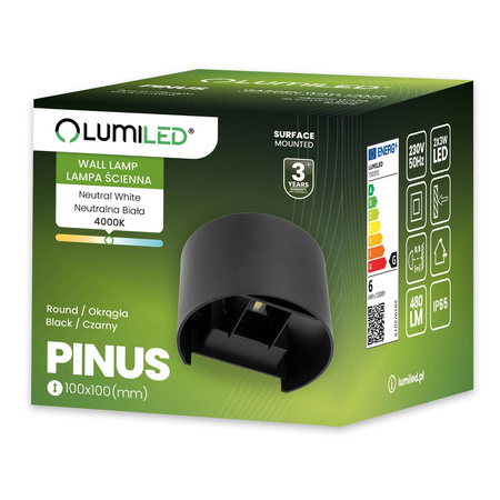 Kinkiet Ogrodowy Elewacyjny LED 2x3W 4000K Regulowany góra dół Czarny PINUS LUMILED