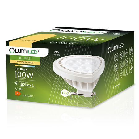 10x Żarówka LED G53 Reflektor AR111 15W = 100W 1521lm 3000K Ciepła 38° 12V LUMILED