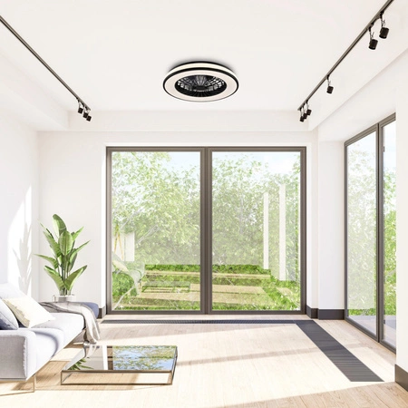 Plafon LED Oprawa Sufitowa Z Wentylatorem 48W 5300lm CCT 120° Biała Czarna Ściemnialna Kenya Sanico Goldlux