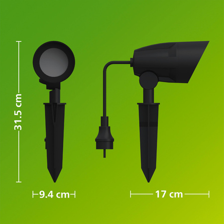 Reflektor Ogrodowy Wbijany Lampa Zewnętrzna LED 4.6W 350lm 2700K Ciepła IP44 Czarna z Przewodem 1.5m Cylr Philips