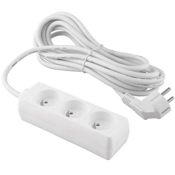 Przedłużacz Sieciowy Wtyk - 3x Gniazdo z Uziemieniem Listwa Zasilająca 5m 3x1,5mm 16A Biały