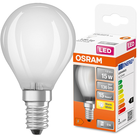 Żarówka LED E14 P45 1,5W = 15W 136lm 2700K Ciepła 300° Filament OSRAM STAR