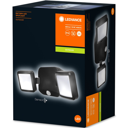 Naświetlacz LED Reflektor Podwójny Bateryjny 10W 480lm 4000K IP54 Czarny Z Czujnikiem Ruchu i Zmierzchu Spotlight Ledvance