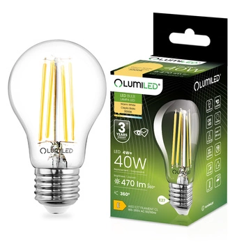 Żarówka LED E27 A60 4W = 40W 470lm 3000K Ciepła 360° Filament LUMILED