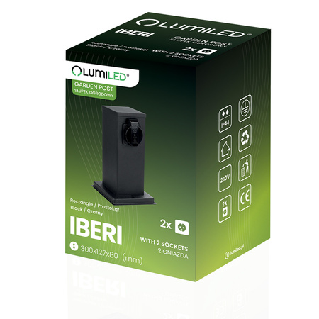 Słupek Ogrodowy IBERI Zewnętrzny Stojący 230V 22cm 2x Gniazdo Sieciowe LUMILED