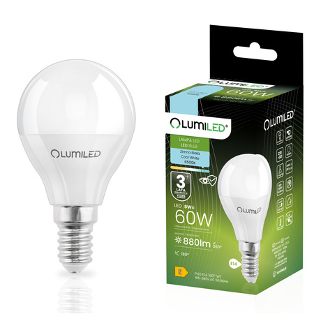 6x Żarówka LED E14 Kulka P45 8W = 60W 880lm 6500K Zimna 180° LUMILED