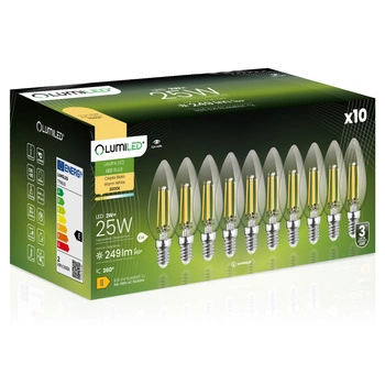 10x Żarówka LED E14 Świeczka B35 2W = 25W 249lm 3000K Ciepła 360° FILAMENT LUMILED