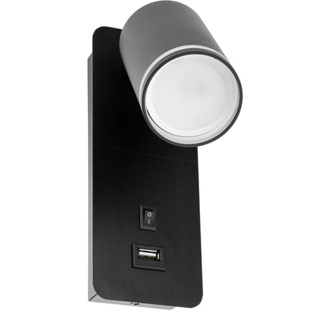 Lampa ścienna Kinkiet GU10 RING z USB i włącznikiem czarny