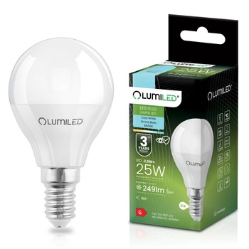 Żarówka LED E14 Kulka P45 2,5W = 25W 249lm 6500K Zimna 180° LUMILED