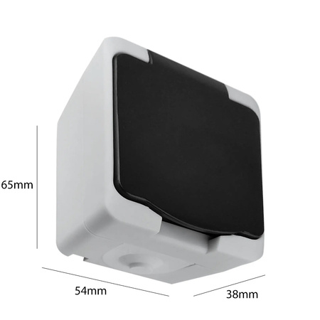 Gniazdo Hermetyczne Pojedyńcze Natynkowy z Klapką AQUATIC MINI IP54 ORNO Biało- Czarny